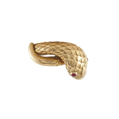Lot 192 - Gold and Cabochon Ruby Snake Ring, David Webb