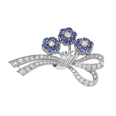 Lot 275 - Platinum, Diamond and Sapphire Bow Brooch, Yard