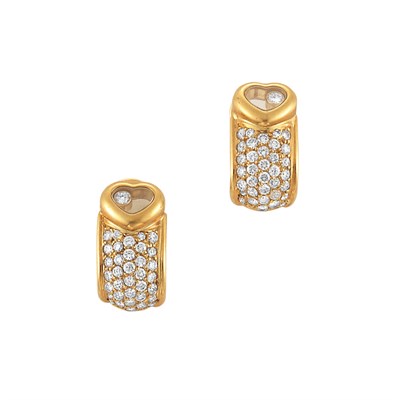 Lot 181 - Pair of Gold and Diamond "Happy Diamond" Earclips, Chopard