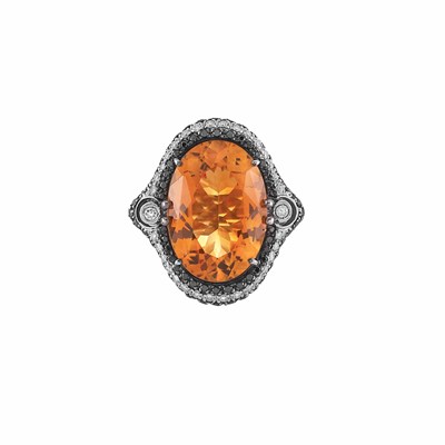 Lot 360 - White Gold, Citrine, Diamond and Black Diamond Ring