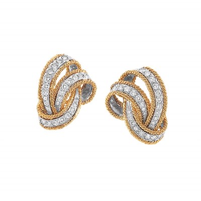 Lot 13 - Pair of Two-Color Gold and Diamond Earrings