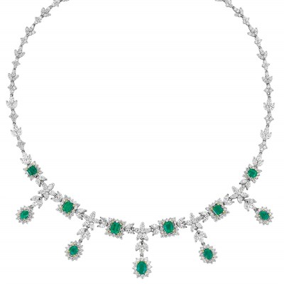 Lot 206 - White Gold, Diamond and Emerald Necklace