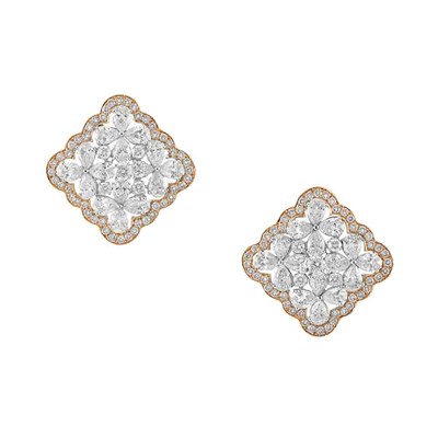 Lot 163 - Pair of Two-Color Gold, Diamond and Light Pink Diamond Earrings