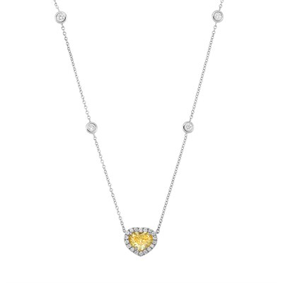 Lot 220 - White Gold, Fancy Intense Yellow Diamond and Diamond Pendant-Necklace