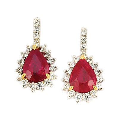 Lot 455 - Pair of Platinum, White Gold, Ruby and Diamond Earrings