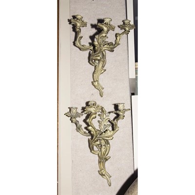 Lot 129 - Pair of Louis XV Style Gilt-Bronze Three-Light...