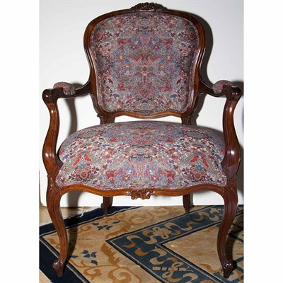 Lot 410 - Pair of Louis XV Style Mahogany Fauteuils