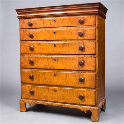 Lot 257 - Federal Maple Tall Chest of Drawers 19th...