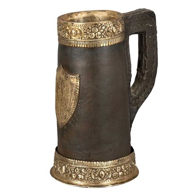Lot 404 - English Silver and Leather Tankard Marked RB,...