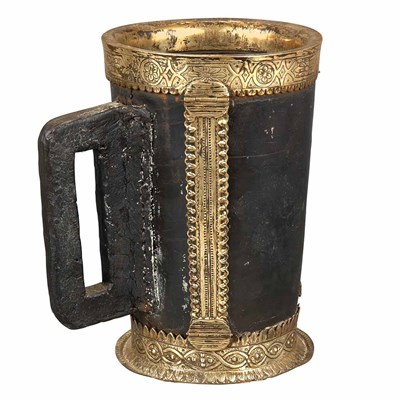 Lot 403 - English Silver and Leather Tankard Marked SR &...