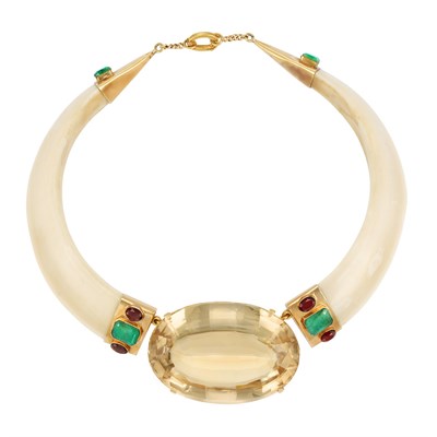 Lot 456 - Gold, Ivory, Citrine, Emerald and Garnet Necklace, David Webb