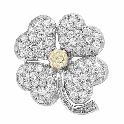 Lot 122 - Platinum, Gold, Yellow Diamond and Diamond Flower Brooch