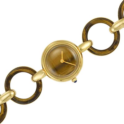 Lot 7 - Gold and Tiger's-Eye Bracelet-Watch, Alexis Barthelay