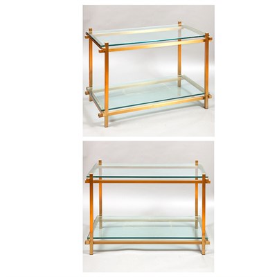 Lot 1117 - Pair of Brass and Glass Two-Tier Side Tables...