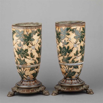 Lot 316 - Pair of English Majolica Garniture Vases Late...