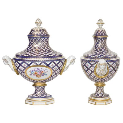 Lot 408 - Pair of Dresden Porcelain Urns Height 17 1/4...