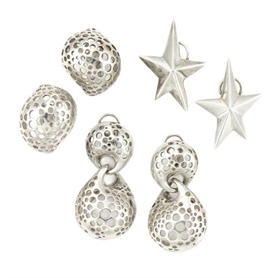 Lot 913 - Three Pairs of Sterling Silver Earclips, Angela Cummings