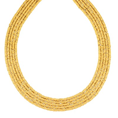 Lot 321 - Five Strand Gold Bead Necklace