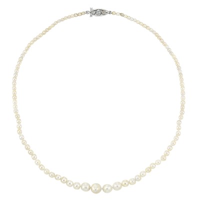Lot 52 - Natural Pearl Necklace with Platinum and Diamond Clasp