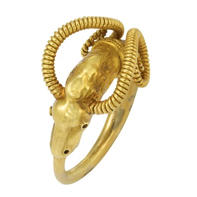 Lot 298 - Archeological Revival Gold Ram's Head Ring, Castellani