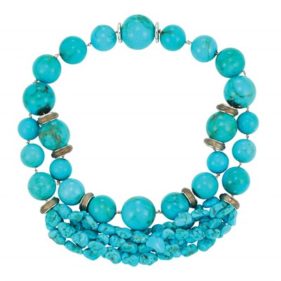Lot 350 - Turquoise Bead, White Gold and Smokey Quartz Necklace, Sabbadini