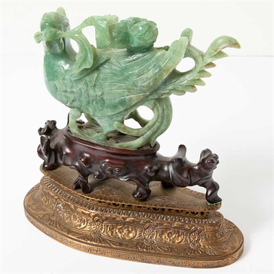 Lot 339 - Chinese Green Hardstone Figure of a Phoenix...