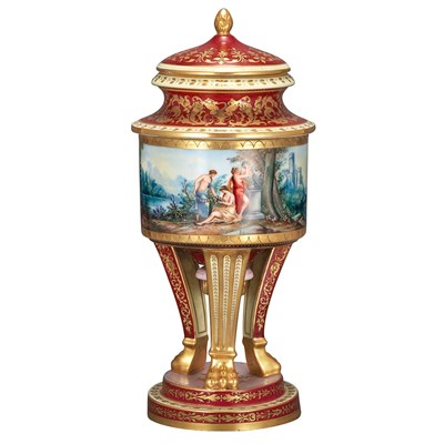Lot 492 - Vienna Gilt and Polychrome Decorated Urn Late...