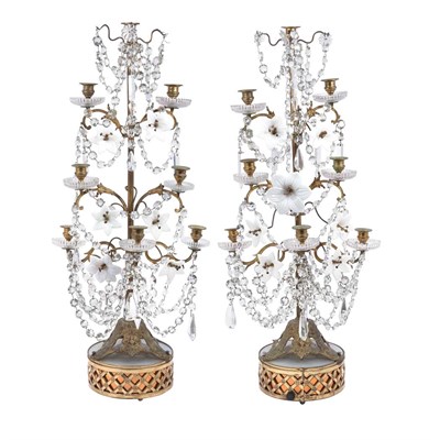Lot 145 - Pair of French Gilt-Metal and Glass Girandoles...