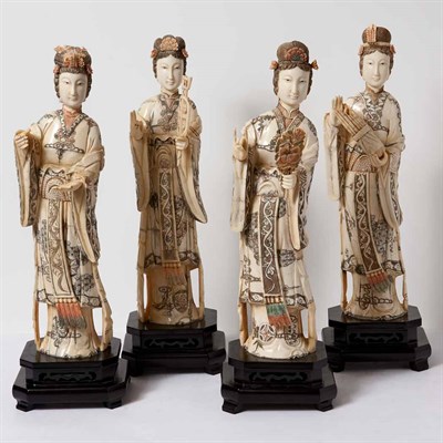Lot 346 - Set of Four Chinese Bone Veneered Figures of...