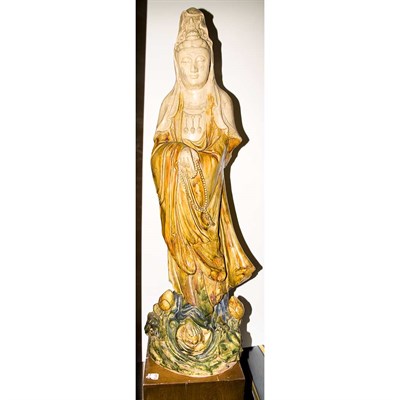 Lot 575 - Chinese Glazed Pottery Figure of Guanyin...