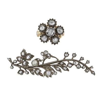 Lot 48 - Georgian Silver, Gold and Diamond Ring and Brooch