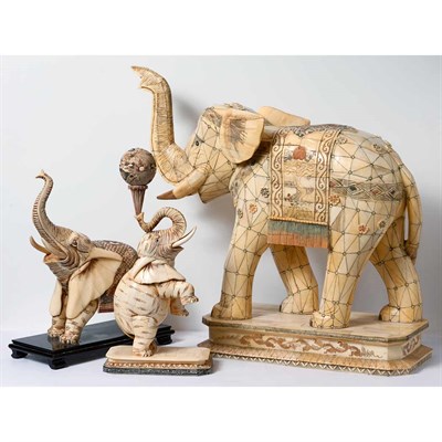 Lot 202 - Group of Six Asian Bone Veneered Figures of...