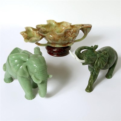 Lot 547 - Two Chinese Hardstone Figures of Elephants...