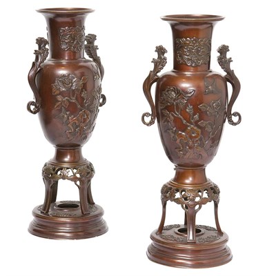 Lot 368 - Pair of Japanese Bronze Vases Height 17 inches.
