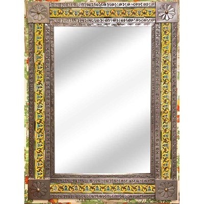 Lot 1139 - North African Glazed Tile Inlaid Metal Mirror...