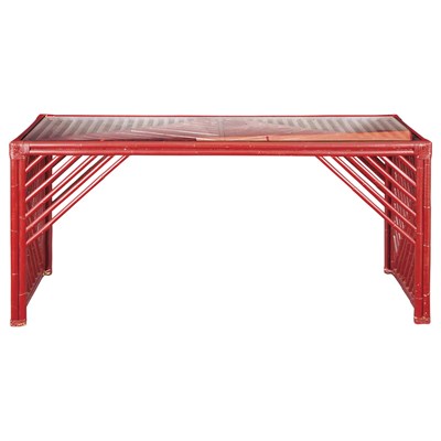 Lot 1092 - Red Painted Faux Bamboo Console With a cross...