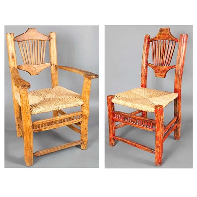 Lot 1099 - Two Provincial Pine and Rush Seat Armchairs