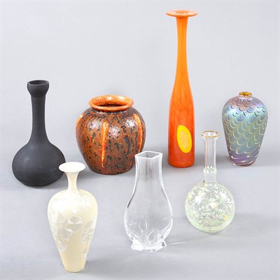 Lot 1110 - Group of Seven Glass and Ceramic Vases Height...