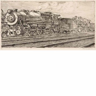Lot 208 - Reginald Marsh (1898-1954) P.R.R. LOCO WAITING...