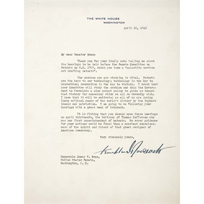 Lot 17 - ROOSEVELT, FRANKLIN DELANO Typed letter signed...