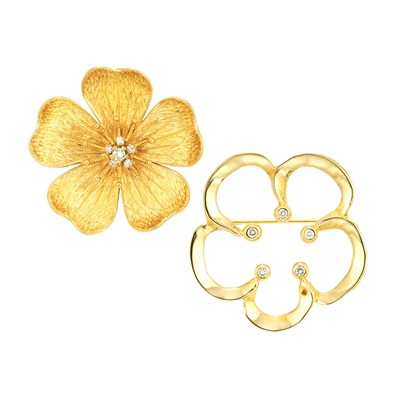 Lot 42 - Two Gold and Diamond Flower Brooches