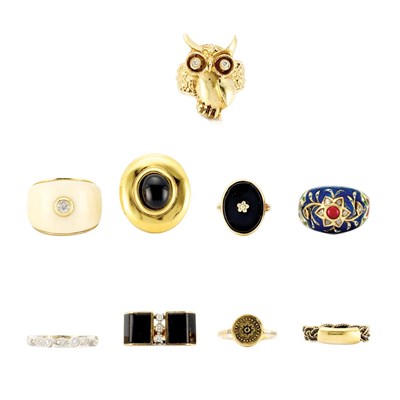 Lot 880 - One White Gold and Eight Gold Rings