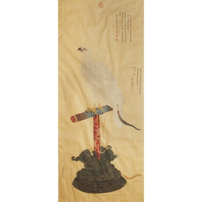 Lot 535 - After Lang Shining Scroll, white bird of prey...
