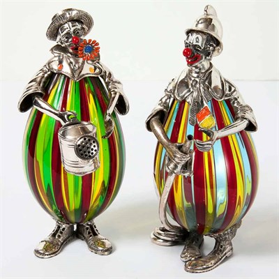 Lot 298 - Pair of Silver Mounted Murano Glass Clown-Form...