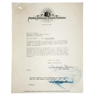 Lot 1112 - [CRAWFORD, JOAN] Contractual document and...