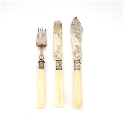 Lot 255 - Ivory Handled Silver Plated Fish and Dessert...