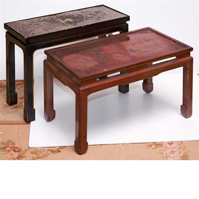 Lot 218 - Two Chinese Gilt Decorated Lacquered Low...