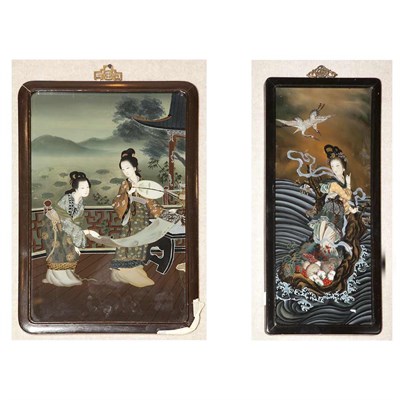 Lot 459 - Two Chinese Framed Reverse Paintings on Glass...