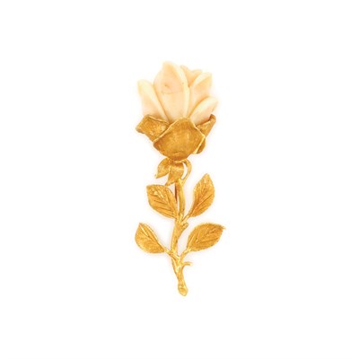 Lot 1192A - Gold and Carved Coral Flower Pin