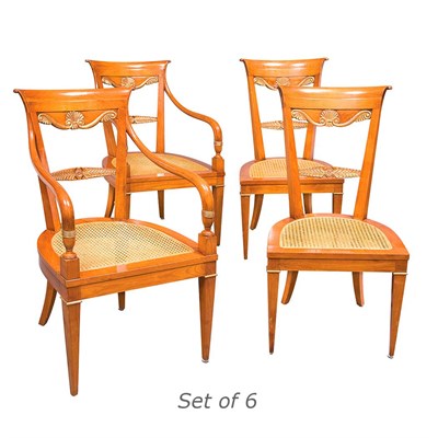Lot 107 - Set of Six Empire Style Parcel Gilt Fruitwood...